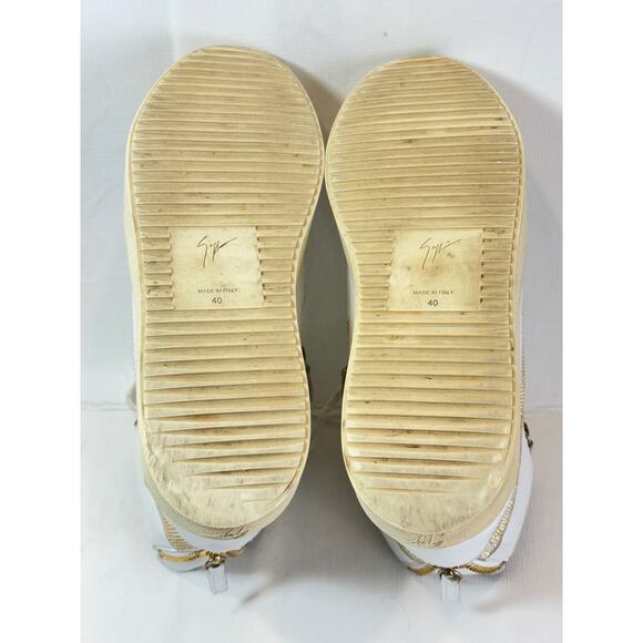 Giusseppi Zanotti Hightop Sneakers Womens 40 10 White Leather Gold Studded Boot - Picture 12 of 16